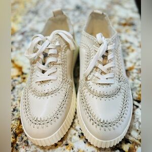 Arula Ivory Woven Lace-Up Platform Sneakers Espadrille Whipstitch Size 9.5 Boho